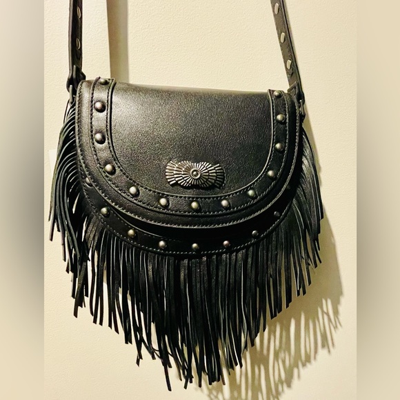 Zara Limited Edition Black Leather Fringed Crossbody Bag New With Tags - Picture 3 of 7